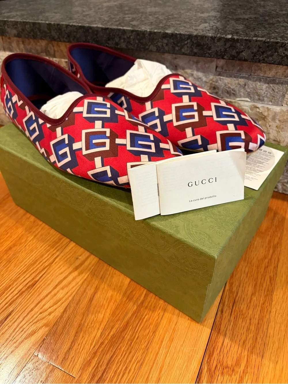 Men’s Gucci Voyage Satin Geometric G’S New Slippers Size 15